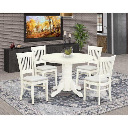 East West Furniture 5 Piece Shelton Dining Room Table Set - Linen White SHVA5-LWH-C